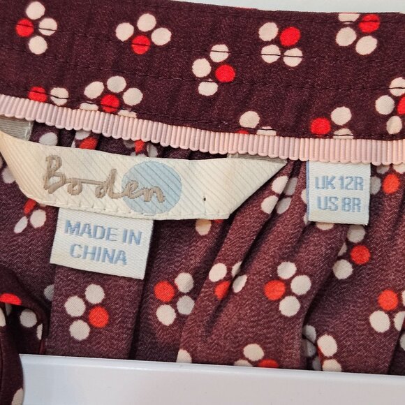 Boden Polly Peasant Blouse Size 8 Burgundy Floral Boho Tie - Picture 6 of 10